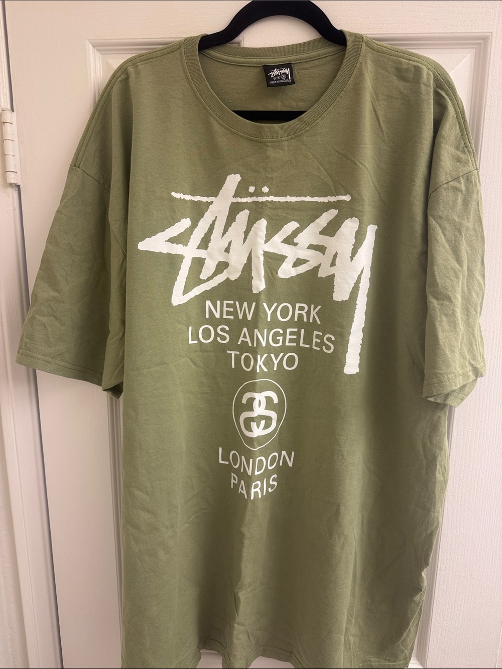 Stussy Olive Green Logo Tee with White Script